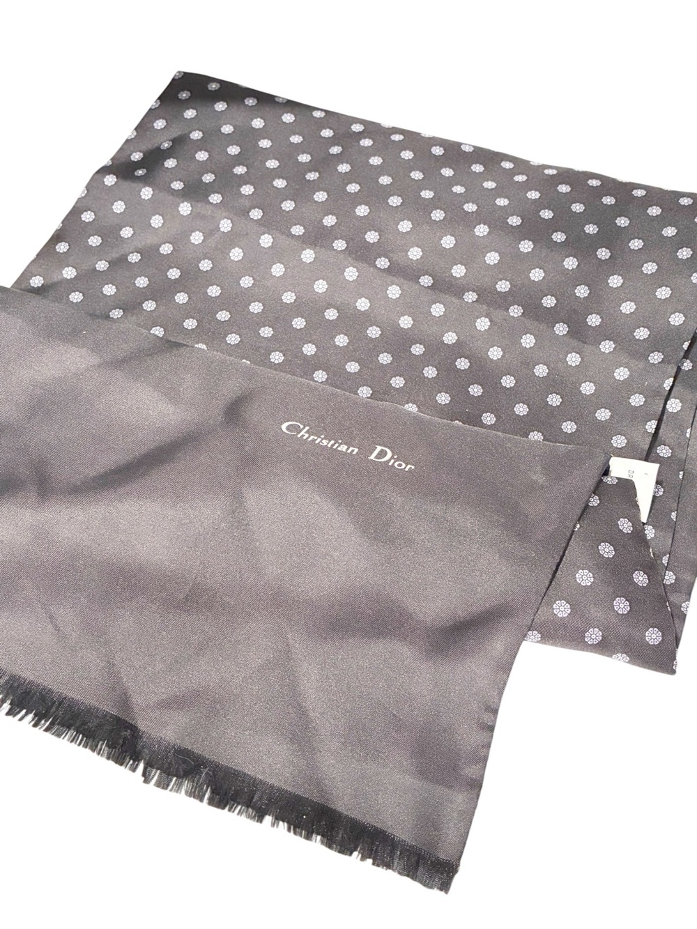 Christian Dior Unisex Black Grey Micro Floral Pure Silk Scarf